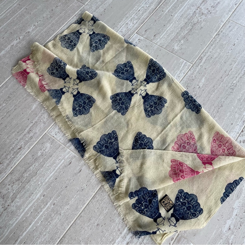 Elegant Khaisilk “Dress on Hanger” Pattern Silk Scarf in Blue and Pink RARE